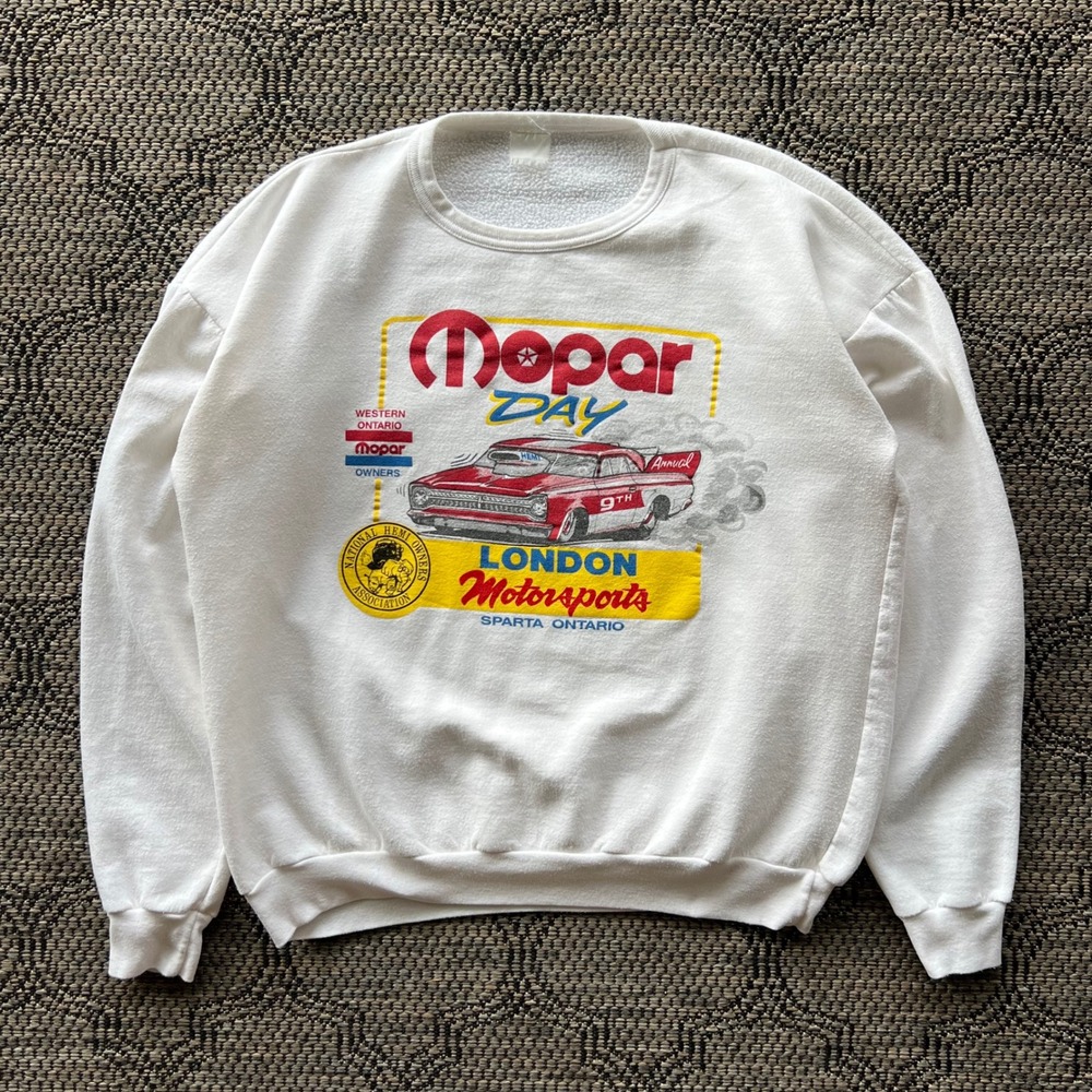 Vintage‎ Mopar Sweatshirt Mens XL White Motorsports Hemi Racing Crewneck